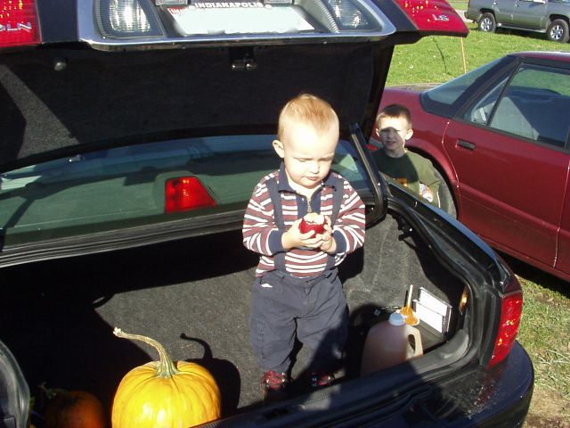 We did take Elijah out of the trunk before we left :) He was enjoying his apple.