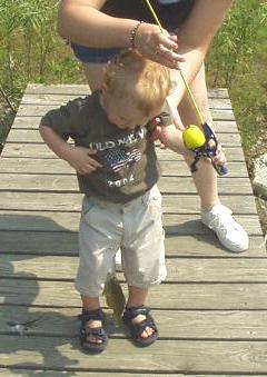 Elijah with his first catch of the day!