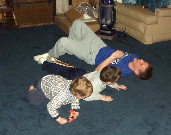 It looks like Elijah, Timothy and Bruce were playing stop..drop..and roll :)