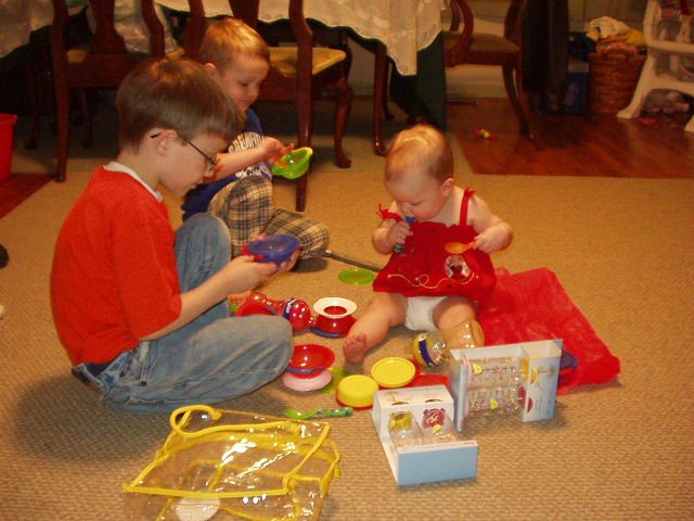 Timothy is putting Abigails bowls together.
