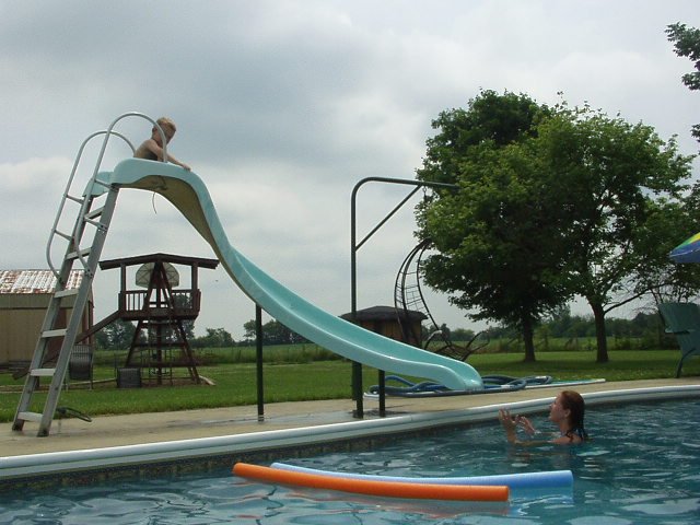 Do you think he actually went down the slide into the pool??? 