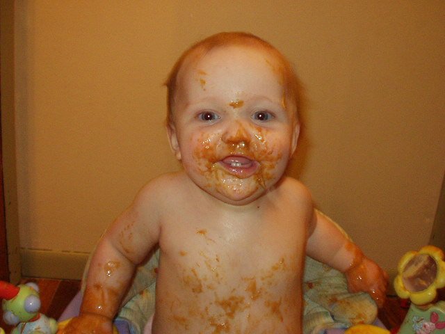 It is sooooooooooo hard to get 'veggies' off of a baby in the bath!!