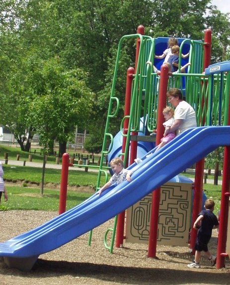 Elijah's thought it was funny that his teacher was going down the slide also :)