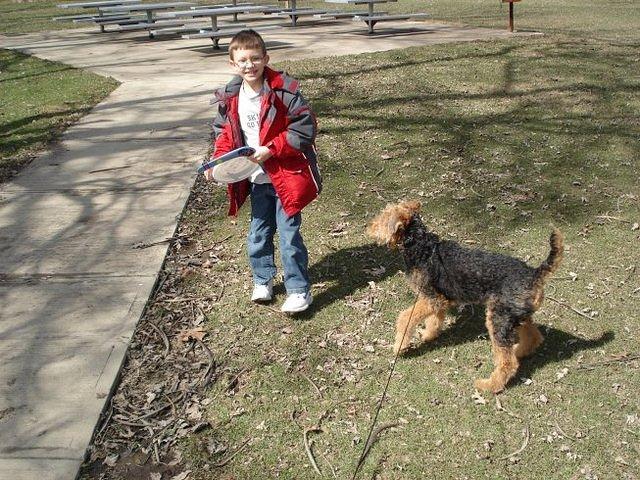 Scuffy is very interested in what Timmy is carrying.