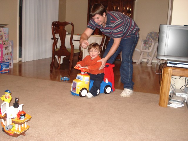 Uncle Jake put together Isaiah's truck!