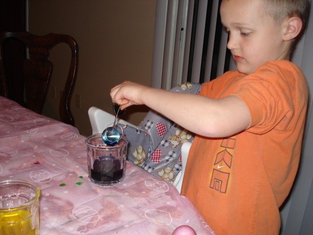 Elijah was playing mad scientist with the egg dyes.