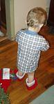 Elijah finally has the stockings on.