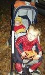 Elijah didn't stay in the stroller long.