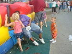 Re-run was tightly regulating the traffic flow on the bouncy slide.